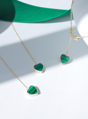 P.Love绿色心情孔雀石项链轻奢小众2024新款宝石吊坠纯银女锁骨链