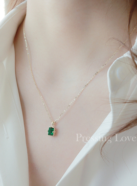 PressingLove纯银绿色锆石项链