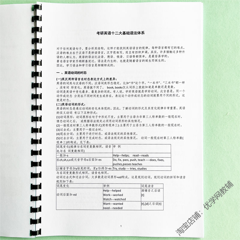 考研12大基础语法体系英语课业本子时态语态动词结构从句复习用本
