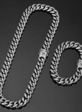 外贸temu爆款圆磨龙头扣古巴链抛光钛钢夸张嘻哈项链个性潮流