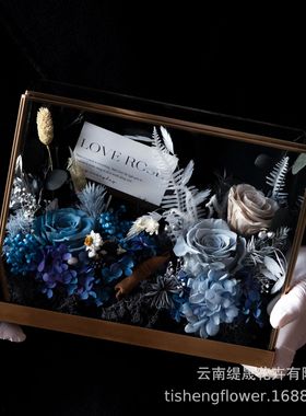 GLORIOUS永生花成品金属玻璃摆件情人节礼物家居装饰2-3年保鲜花