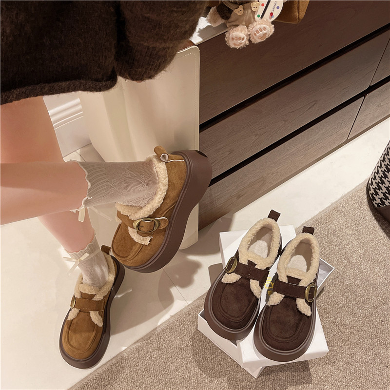 伯爵猫保暖加绒厚底棉鞋毛毛扣带雪地靴女冬季新款毛毛豆豆勃肯鞋,淘宝优惠券,粉丝福利购,淘宝优惠卷
