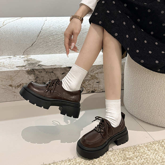 英伦风厚底小皮鞋女2026春季新款深口系带粗跟乐福鞋百搭增高单鞋,淘宝优惠券,粉丝福利购,淘宝优惠卷