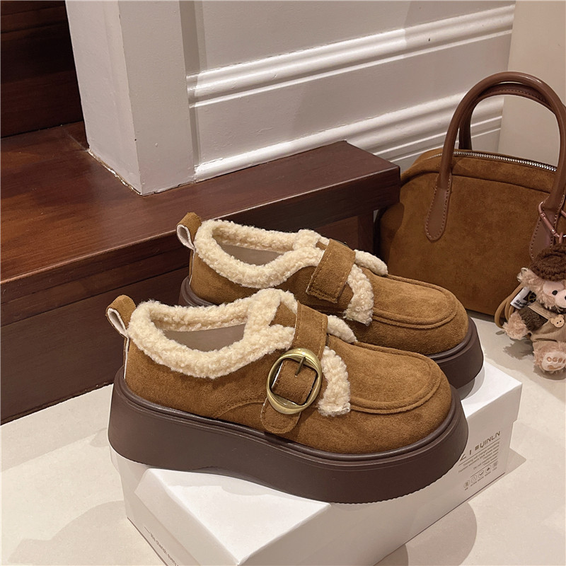 伯爵猫保暖加绒厚底棉鞋毛毛扣带雪地靴女冬季新款毛毛豆豆勃肯鞋,淘宝优惠券,粉丝福利购,淘宝优惠卷