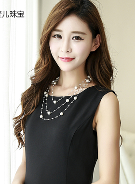 s925银珍珠毛衣链长款项链多层