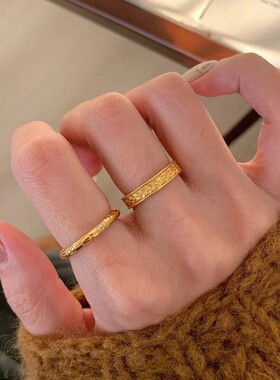 复古轻奢戒指女百搭时尚个性简约气质S925镀银小众指环叠戴食指戒