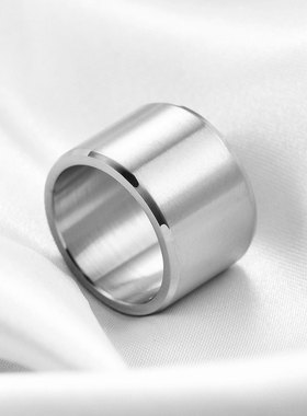 欧美跨境热卖15MM大号简约不锈钢戒指指环哑光拉丝平板做旧戒指男