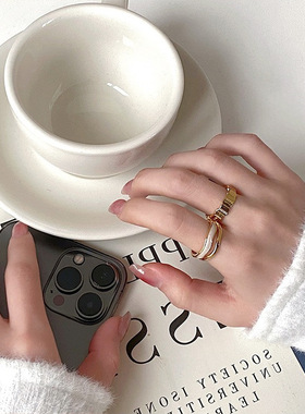 韩版S925银几何不规则戒指女复古时尚简约双层开口指环ins食指戒