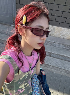 白敬亭同款复古高级感骑行遮阳红色墨镜Y2K辣妹太阳镜男女凹造型