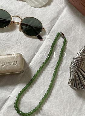 显白王者元宝扣新中式绿色玉髓串珠碧玉绿色锁骨链项链choker女