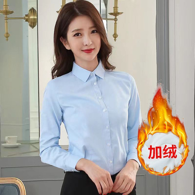 Korean style single-breasted multi-button long-sleeved velvet warm shirt