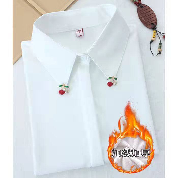 【加绒加厚】秋冬新款白色带钻领衬衫女长袖宽松大码女装打底衬衣,淘宝优惠券,粉丝福利购,淘宝优惠卷