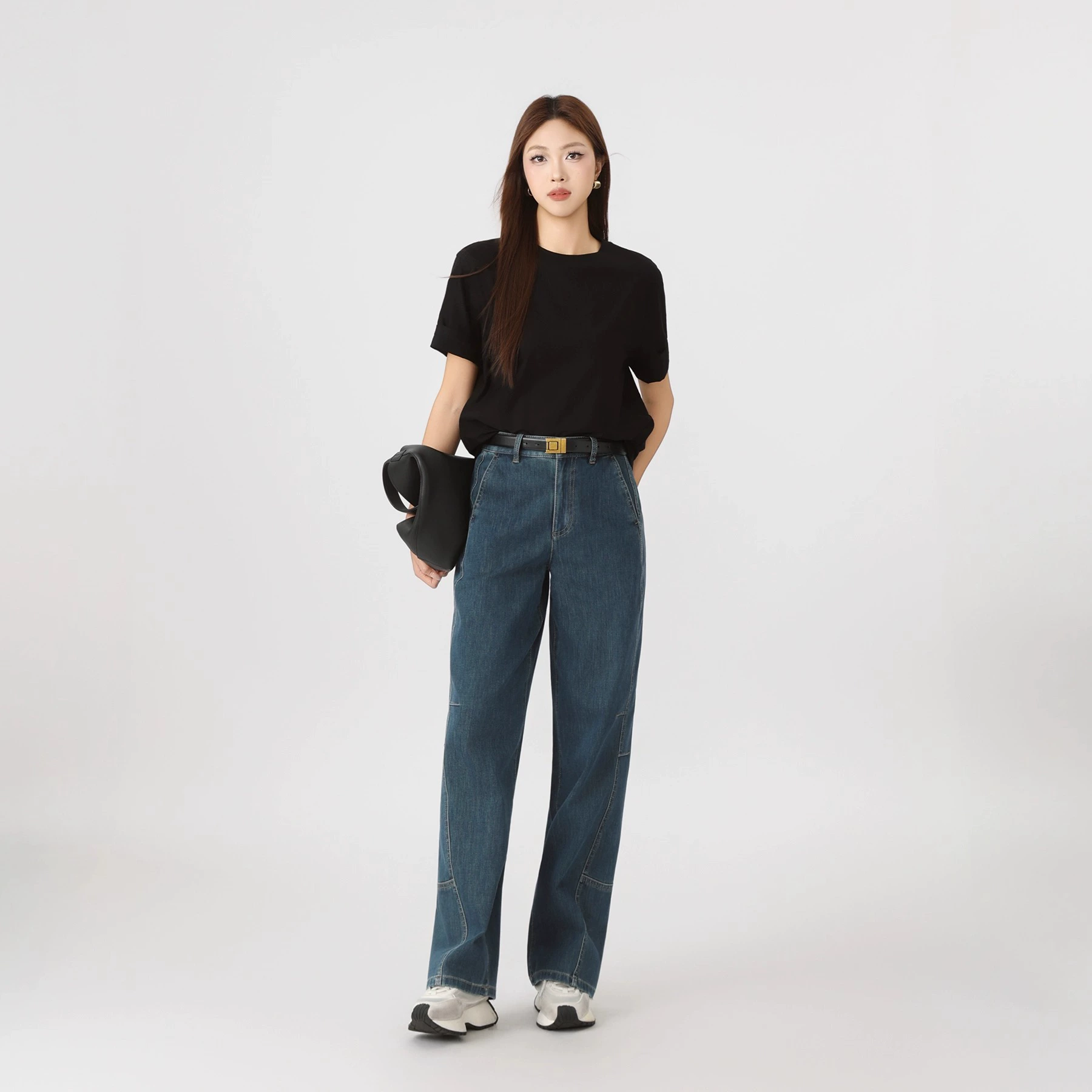 阿玛施女装商场同款2025新款直筒牛仔裤宽松弯刀裤休闲长裤510032 - 图2