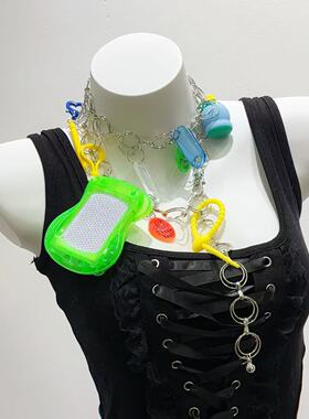 欧美风童趣绿色涂鸦板腰链男配饰y2k复古朋克裤链女美式嘻哈