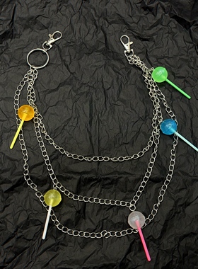 欧美百搭亚克力饰品时尚棒棒糖金属多层链条ins风裤链包挂项链