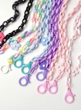 韩版ins彩色链条小花防丢亚克力