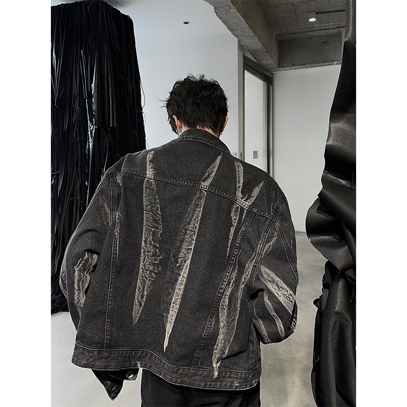 junmanner 手绘烟灰涂鸦美式潮流翻领宽松休闲上衣秋冬男牛仔外套,淘宝优惠券,粉丝福利购,淘宝优惠卷