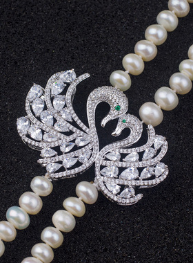 双层毛衣链年会礼服天然珍珠