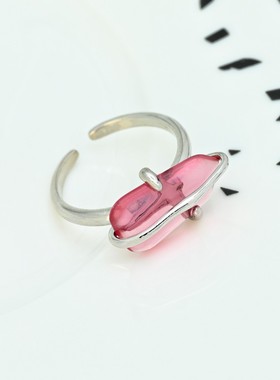 僵硬猫情侣黄铜欧美粉晶开口