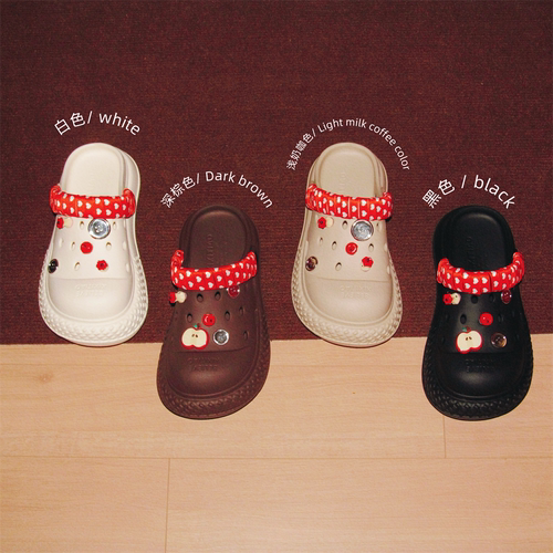 细细条 时尚diy苹果番茄洞洞鞋女2025夏季新款厚底防滑沙滩凉拖鞋 - 图2