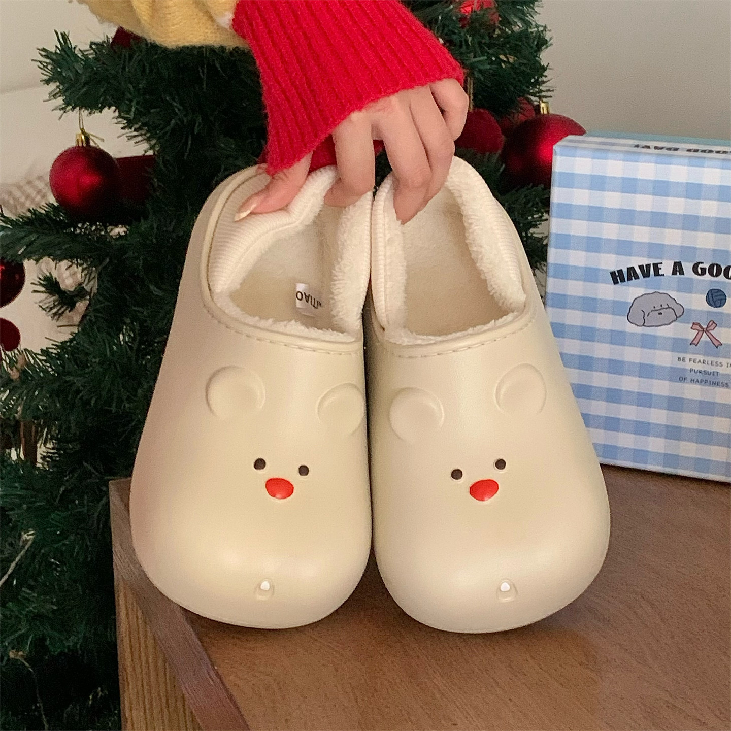 细细条 保暖包跟可爱小熊防水棉拖鞋女冬居家外穿防滑棉鞋月子鞋,淘宝优惠券,粉丝福利购,淘宝优惠卷