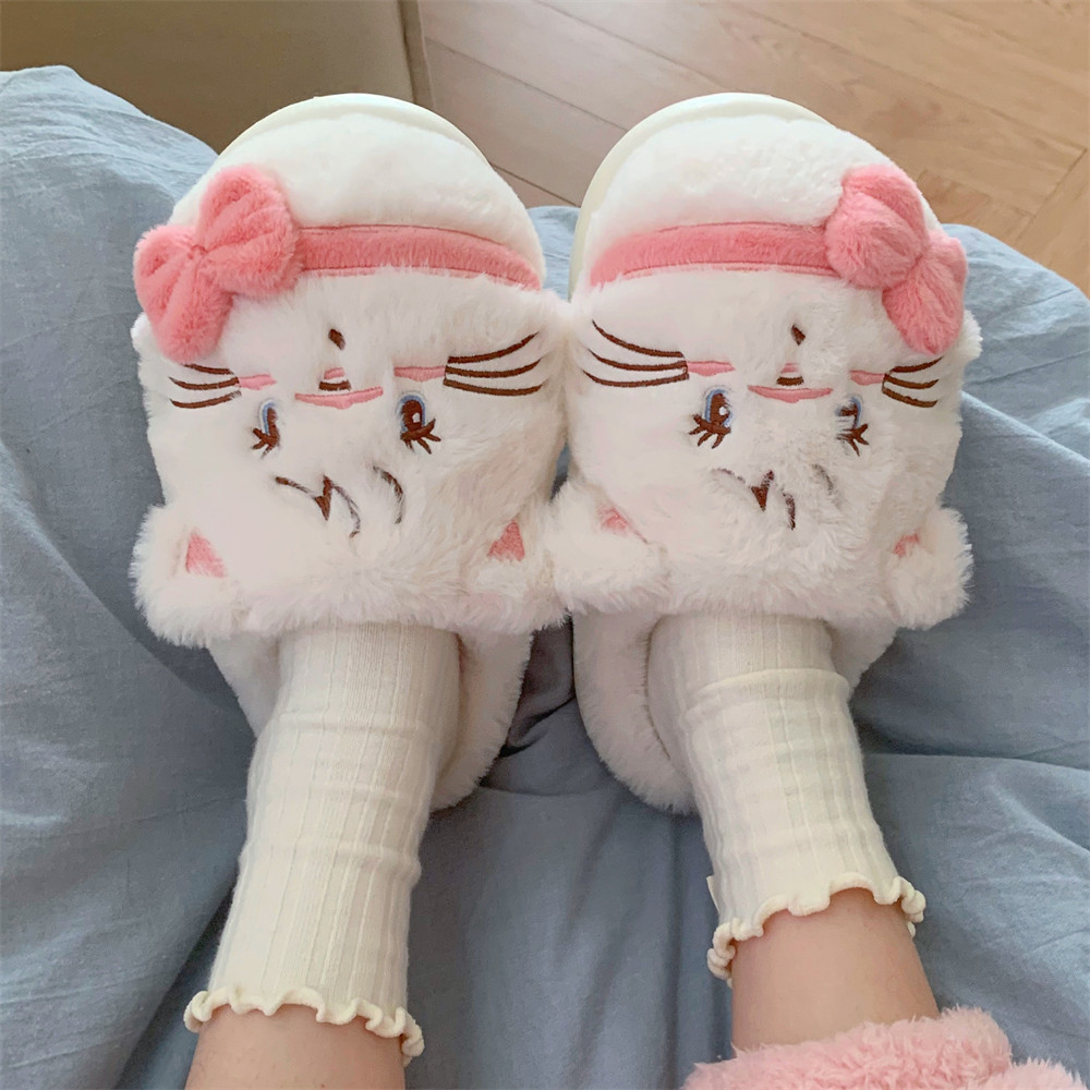 细细条 甜美蝴蝶结小猫棉拖鞋女正版mikko冬季新款网红居家毛毛鞋,淘宝优惠券,粉丝福利购,淘宝优惠卷