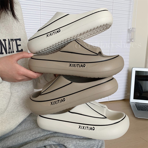 细细条 踩屎感eva厚底防滑百搭情侣拖鞋夏季潮酷运动风凉拖鞋男女 - 图0