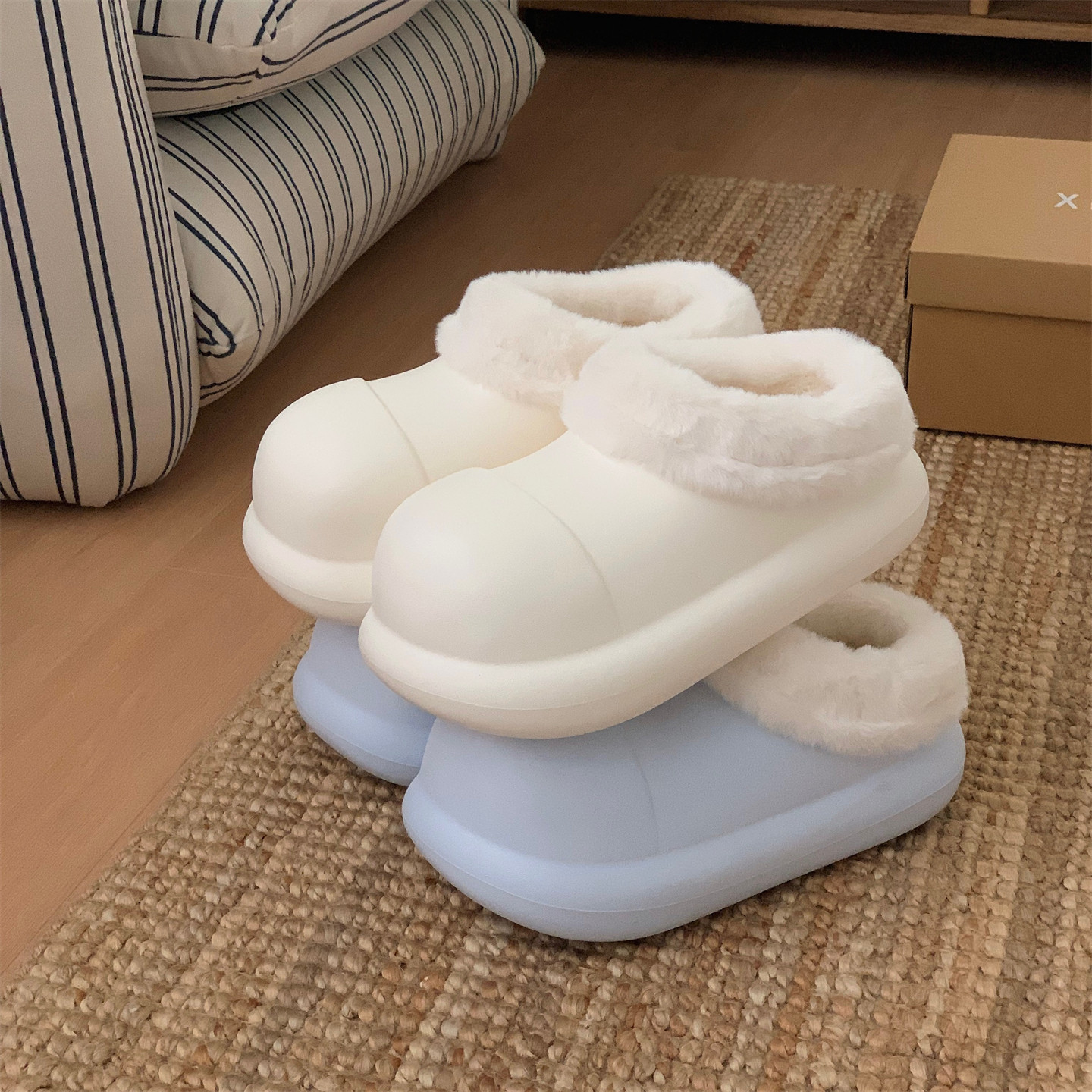 细细条 加绒厨师鞋外穿居家百搭厚底懒人一脚蹬女冬防水棉拖鞋ins,淘宝优惠券,粉丝福利购,淘宝优惠卷