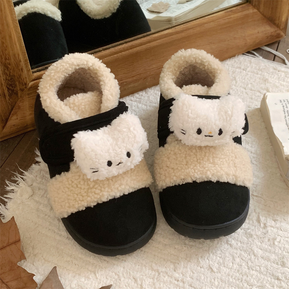 细细条 秋冬可爱小猫咪豆豆鞋女休闲复古拼色魔术贴加绒亲子棉鞋,淘宝优惠券,粉丝福利购,淘宝优惠卷