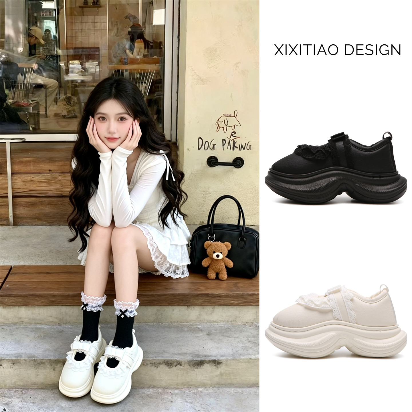 细细条 韩系甜美花边休闲防水女鞋玛丽珍豆豆鞋冬厚底洛丽塔棉鞋,淘宝优惠券,粉丝福利购,淘宝优惠卷