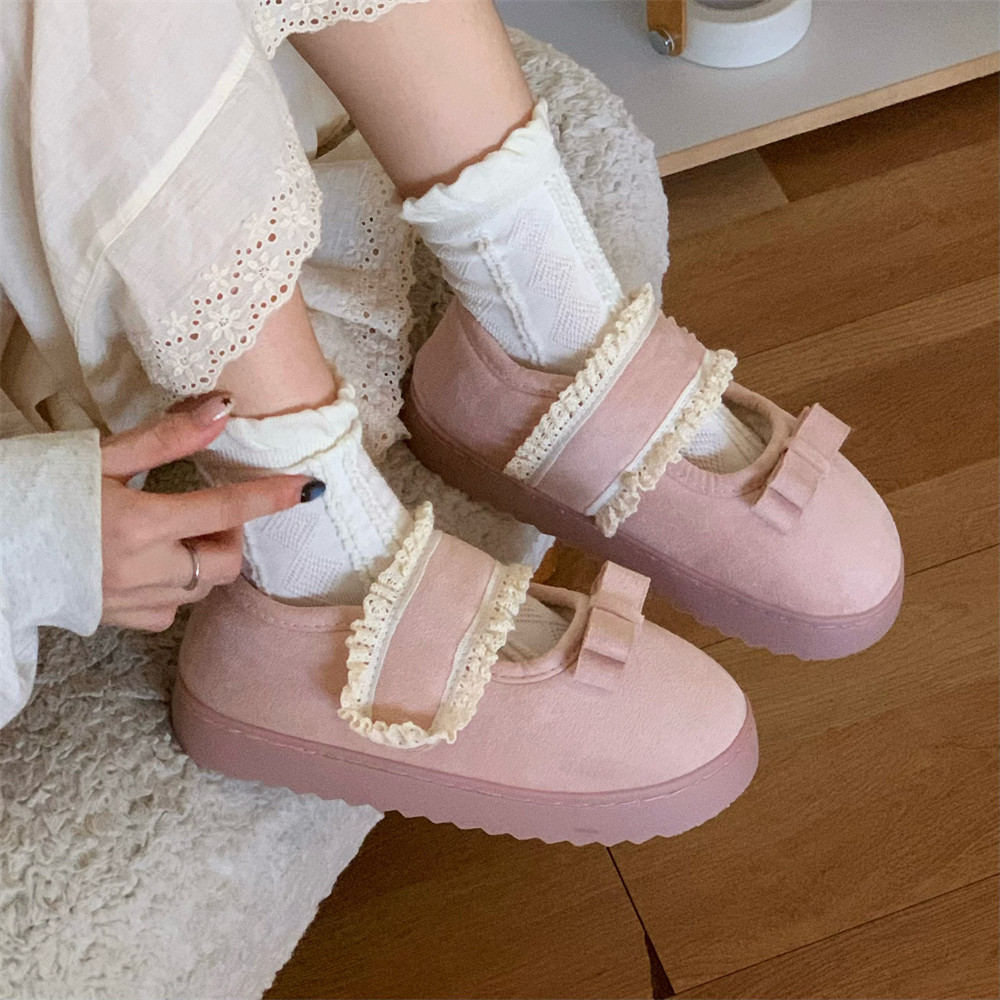 细细条 加绒豆豆鞋女时尚保暖甜美蕾丝边魔术贴毛毛鞋棉拖鞋秋冬,淘宝优惠券,粉丝福利购,淘宝优惠卷