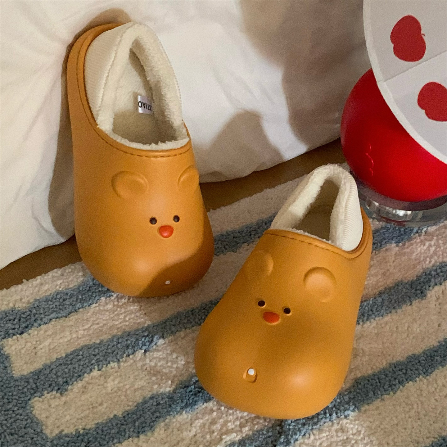 细细条 保暖包跟可爱小熊防水棉拖鞋女冬居家外穿防滑棉鞋月子鞋,淘宝优惠券,粉丝福利购,淘宝优惠卷