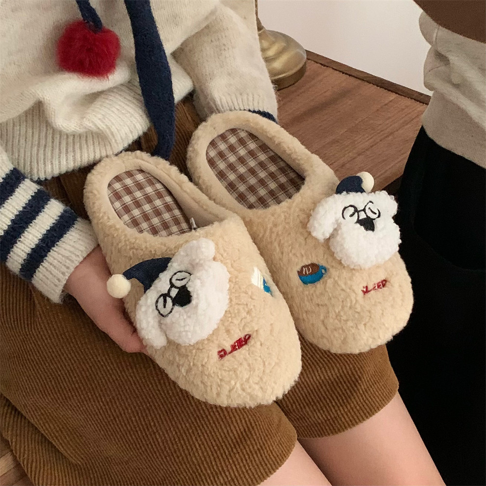 细细条 趣味狗狗月子居家毛毛鞋男女保暖防滑可爱情侣冬季棉拖鞋,淘宝优惠券,粉丝福利购,淘宝优惠卷