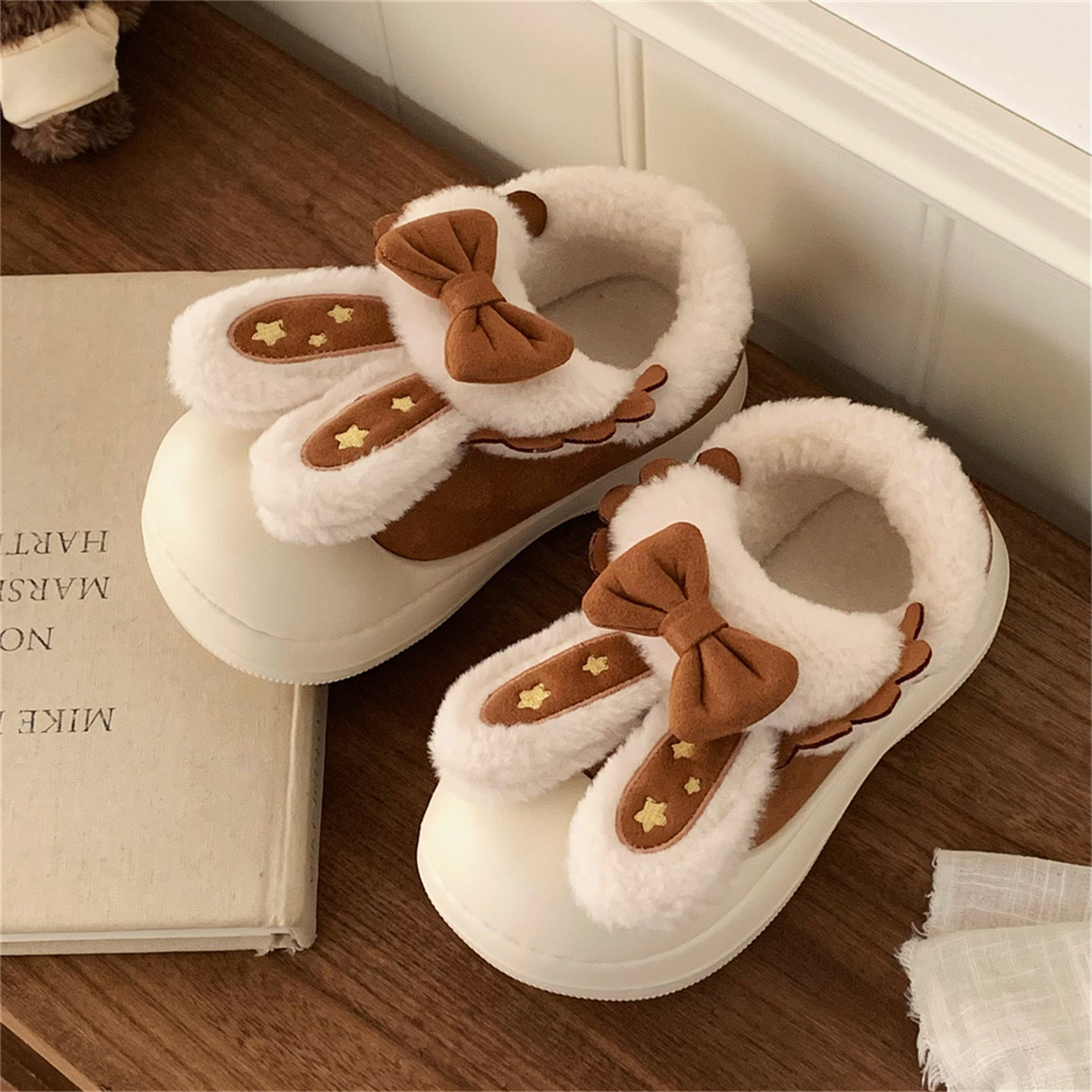 细细条 保暖外穿可爱兔耳朵lo棉鞋防滑冬季厚底少女心加绒面包鞋,淘宝优惠券,粉丝福利购,淘宝优惠卷