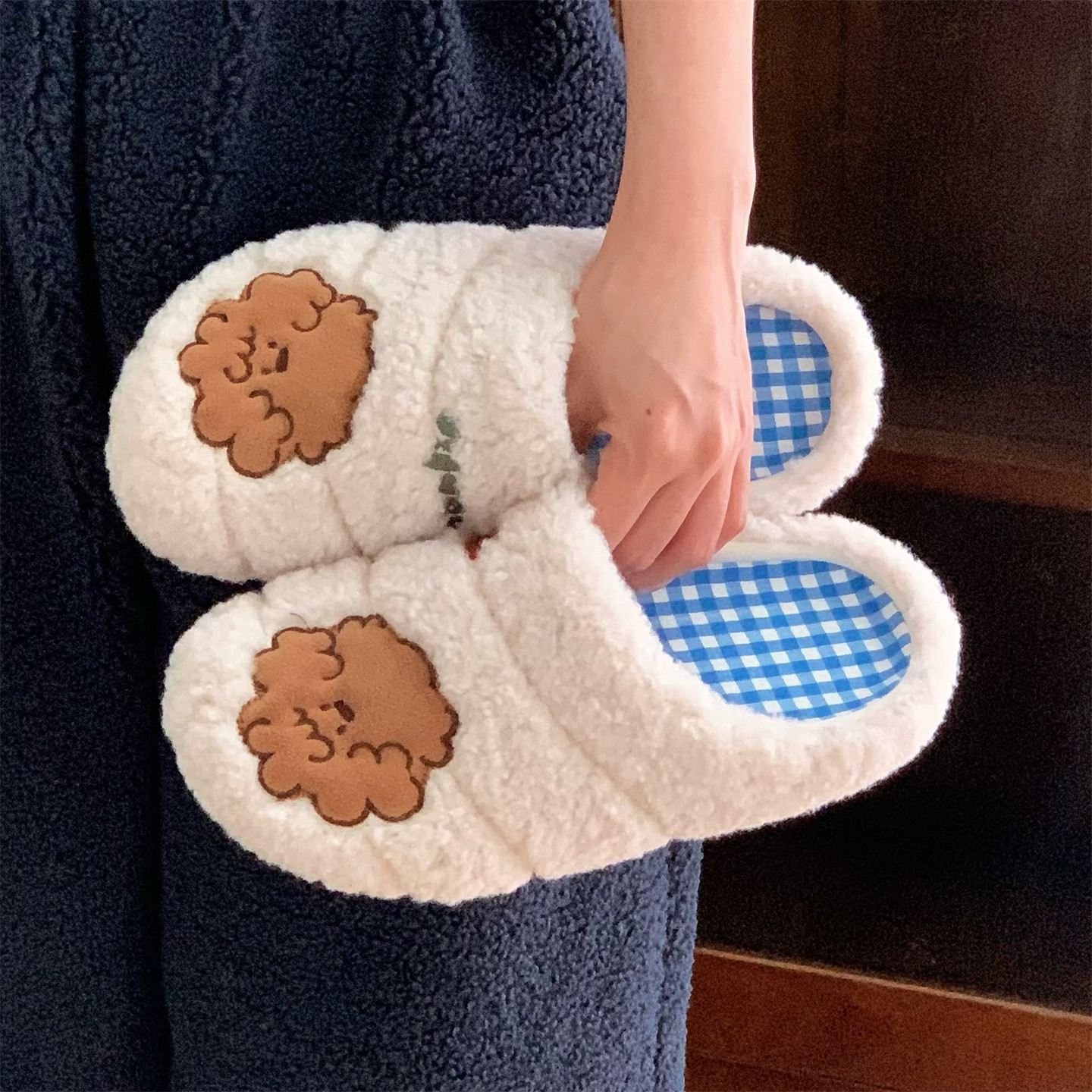 细细条 正版miiiiichan联名棉拖鞋男女冬可拆卸鞋垫可爱毛毛鞋ins,淘宝优惠券,粉丝福利购,淘宝优惠卷