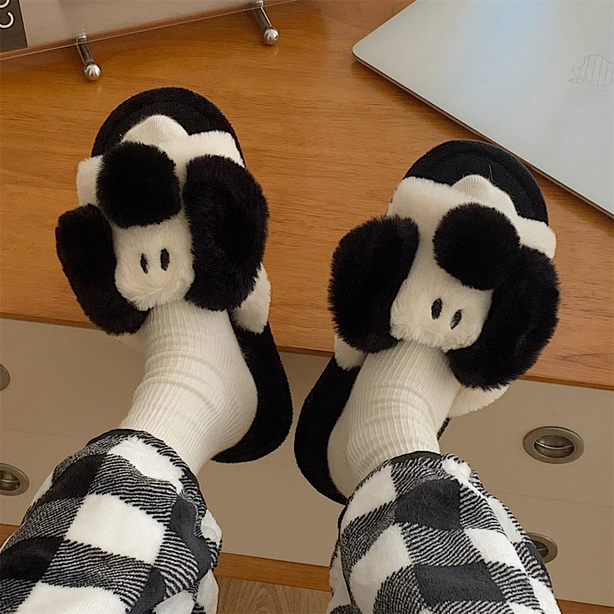 细细条 呆萌狗狗一字棉拖鞋男女秋冬季休闲居家情侣趣味毛毛拖鞋,淘宝优惠券,粉丝福利购,淘宝优惠卷