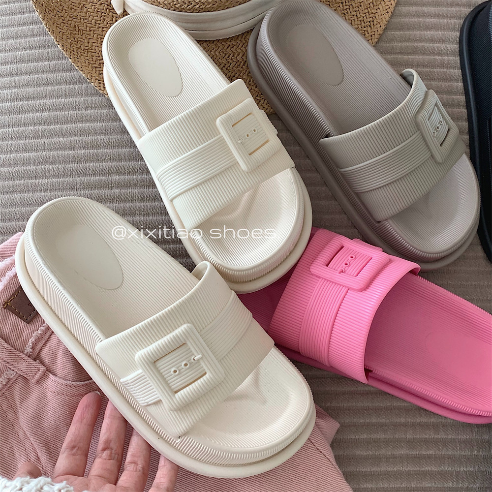 细细条 方扣装饰露趾休闲拖鞋女夏季外穿网红增高厚底一字凉拖鞋,淘宝优惠券,粉丝福利购,淘宝优惠卷