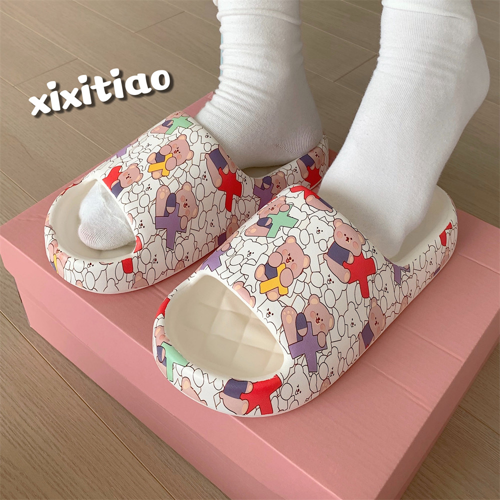 细细条 软平底防滑学生夏季休闲居家凉拖鞋创意可爱小熊女士拖鞋,淘宝优惠券,粉丝福利购,淘宝优惠卷