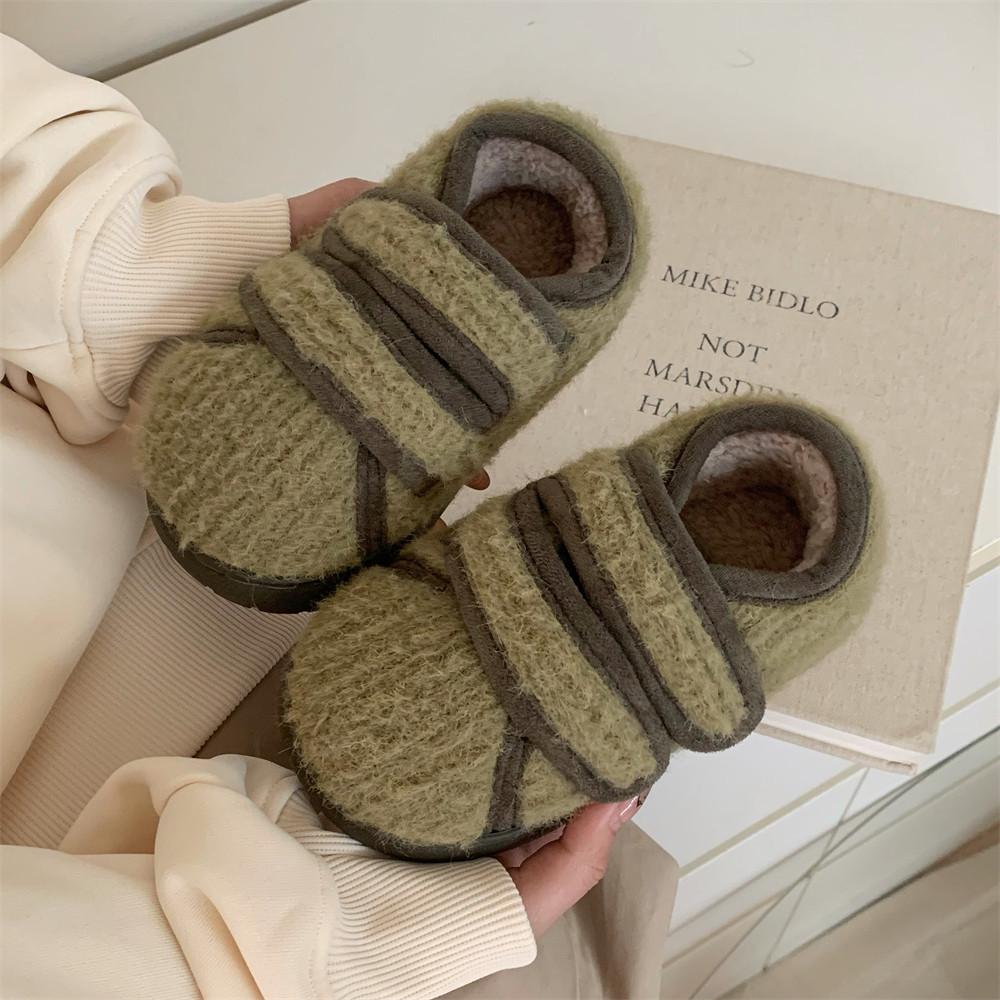 细细条 日系拼色魔术贴儿童毛毛鞋休闲防滑男童女童亲子豆豆鞋冬,淘宝优惠券,粉丝福利购,淘宝优惠卷