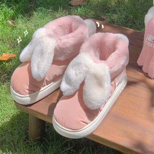 细细条 少女心可爱兔耳朵雪地靴女冬季防水厚底保暖面包棉鞋短靴 - 图1