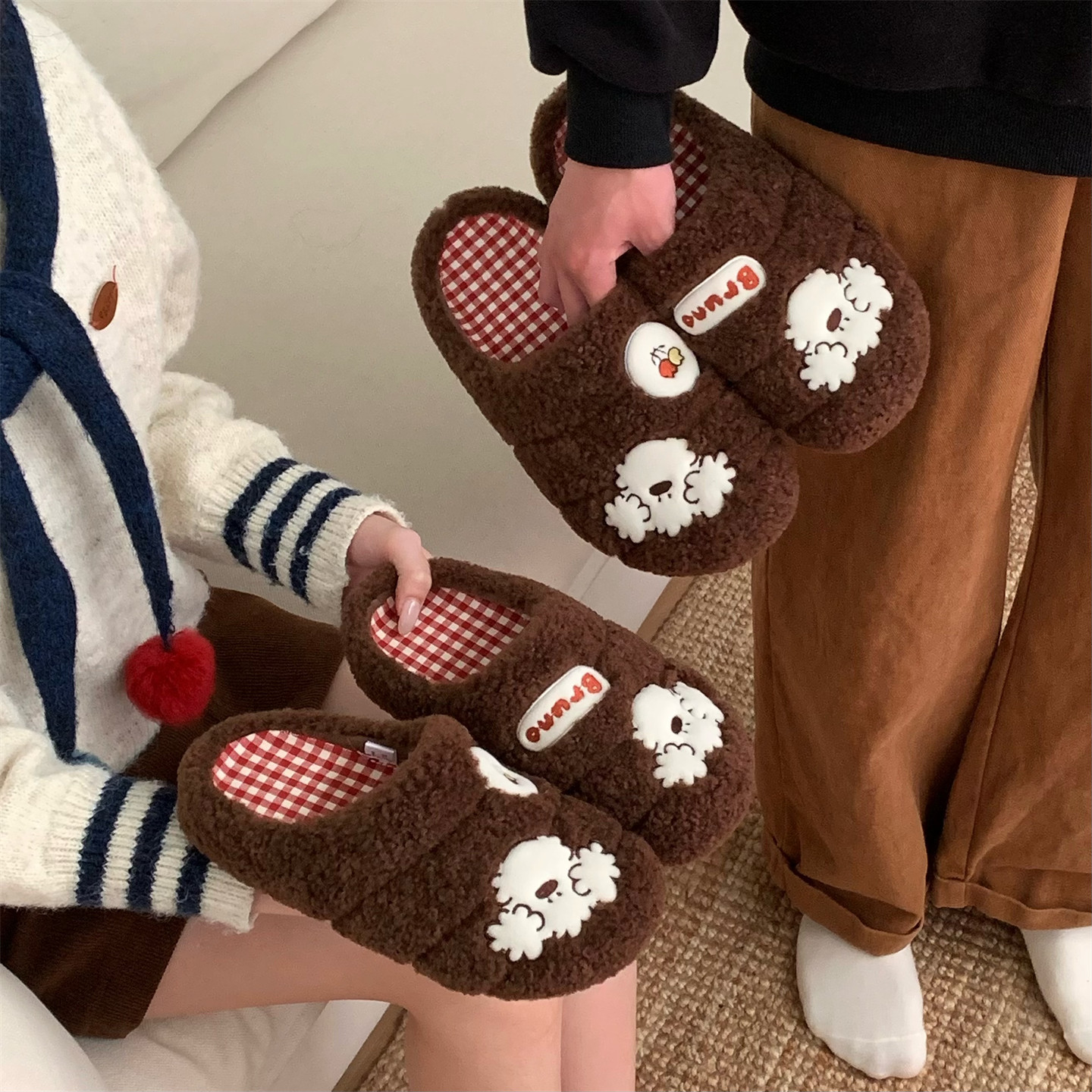 细细条 正版miiiiichan联名棉拖鞋男女冬可拆卸鞋垫可爱毛毛鞋ins,淘宝优惠券,粉丝福利购,淘宝优惠卷