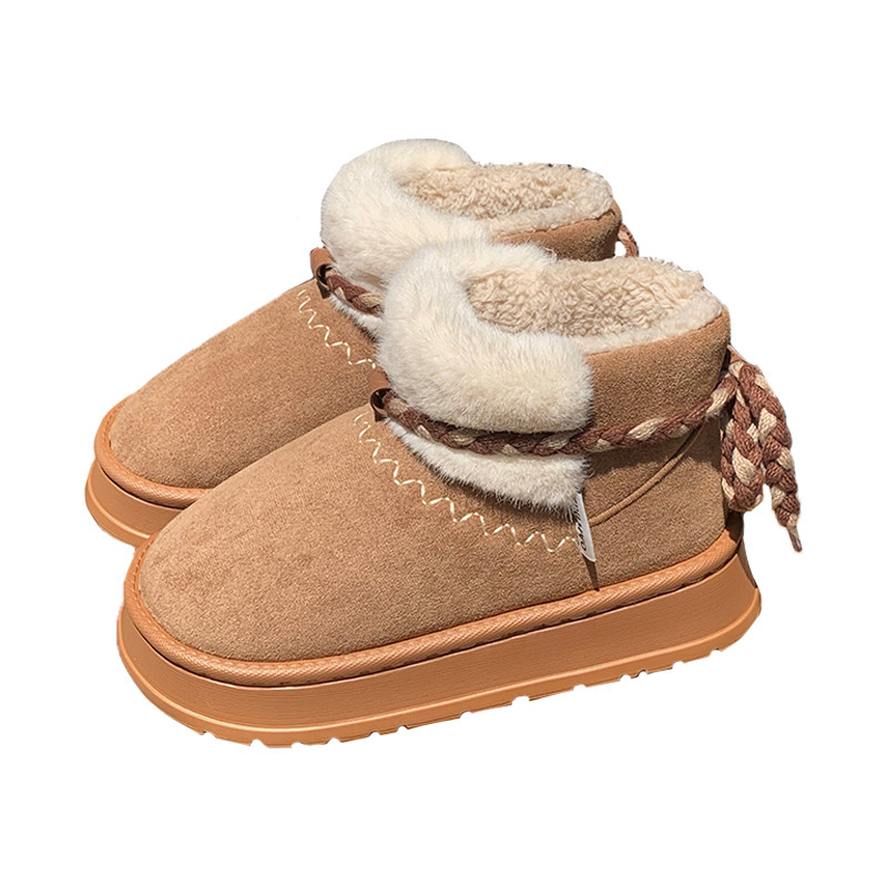 细细条 雪地靴女2025新款冬季加绒拼色毛绒棉靴复古风厚底中筒靴,淘宝优惠券,粉丝福利购,淘宝优惠卷