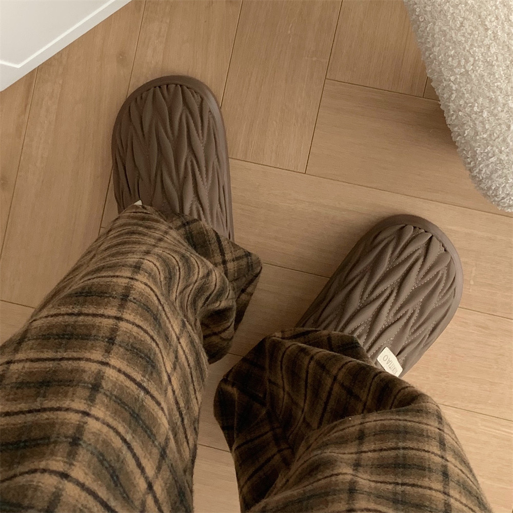 细细条 柔绒家居简约百搭男士棉拖鞋卧室复古褶皱pu皮包头棉鞋冬,淘宝优惠券,粉丝福利购,淘宝优惠卷