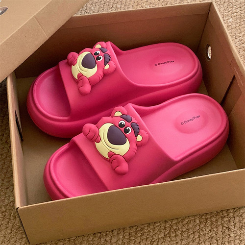 细细条 迪士尼草莓熊拖鞋女士夏季外穿防滑时尚可爱EVA厚底凉拖鞋 - 图3