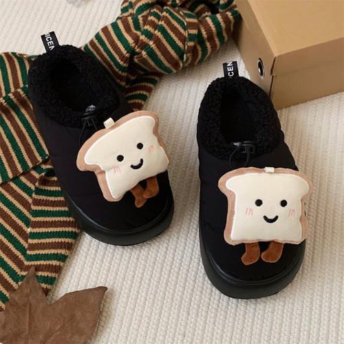细细条 可爱腮红吐司情侣棉拖鞋保暖冬季室外厚底居家月子鞋男女 - 图2