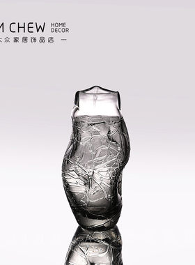 轻奢极简现代灰色玻璃花瓶落地客厅电视柜床头样板间售楼处软装品