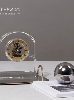 现代轻奢时钟闹钟表水晶桌面摆件样板间售楼处卧室书房客餐厅饰品