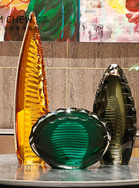 高级感艺术创意玻璃琉璃摆件酒店别墅大堂会所客餐桌玄关卧室装饰