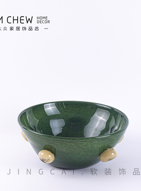 现代简约艺术果盘家居灰色盘玻璃装饰品创意摆件高端精致工艺品