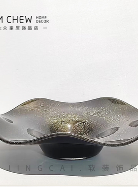 轻奢极简现代黑色银箔玻璃花瓶客厅茶几花器插花酒店样板房装饰